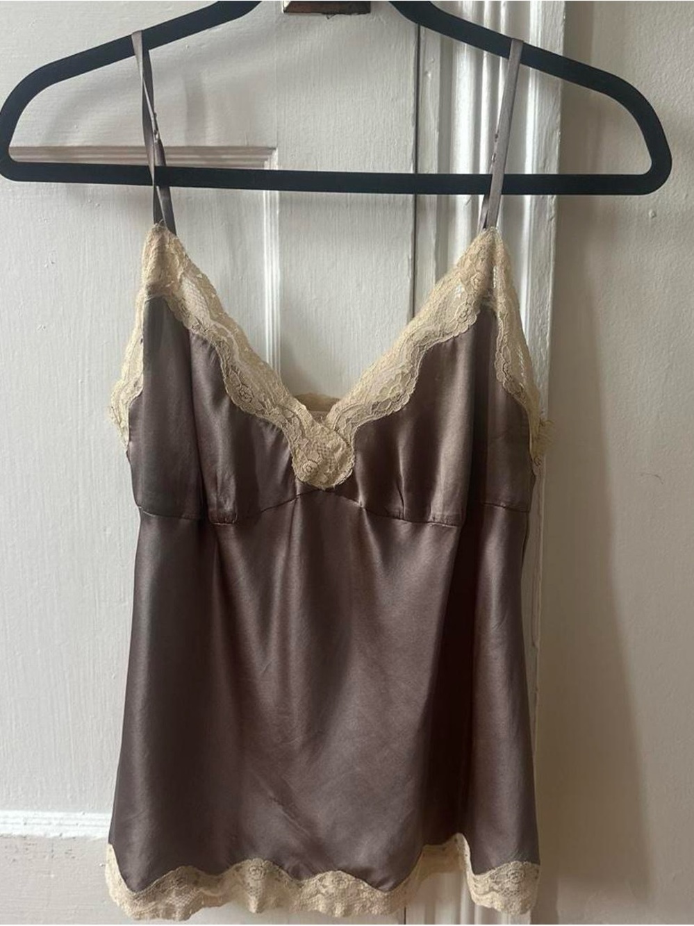 Vintage Silky Lace-Trim Satin Broan Camisole